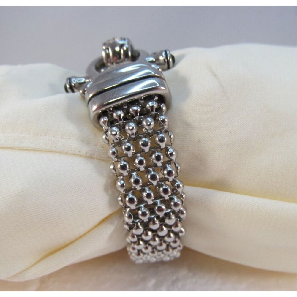 Silver Tone Mesh Bracelet with Accented Magnetic Fold Over Clasp Size 7.5